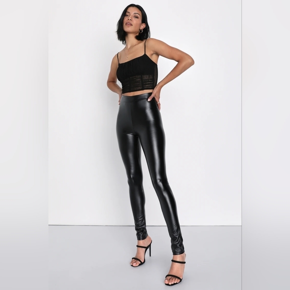 Lulus Pants - Lulu's Rock Music Black Vegan Leather Leggings